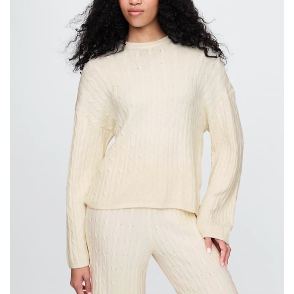 GAP CashSoft Cable‎ Knit Sweater Ivory Frost Crewneck Womens XL